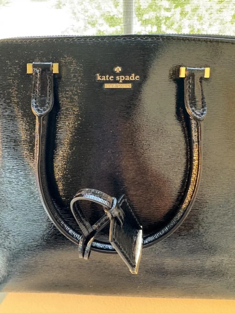 Kate Spade Cedar Street Glossy Patent Maise Satchel Black Polka Dot Lining